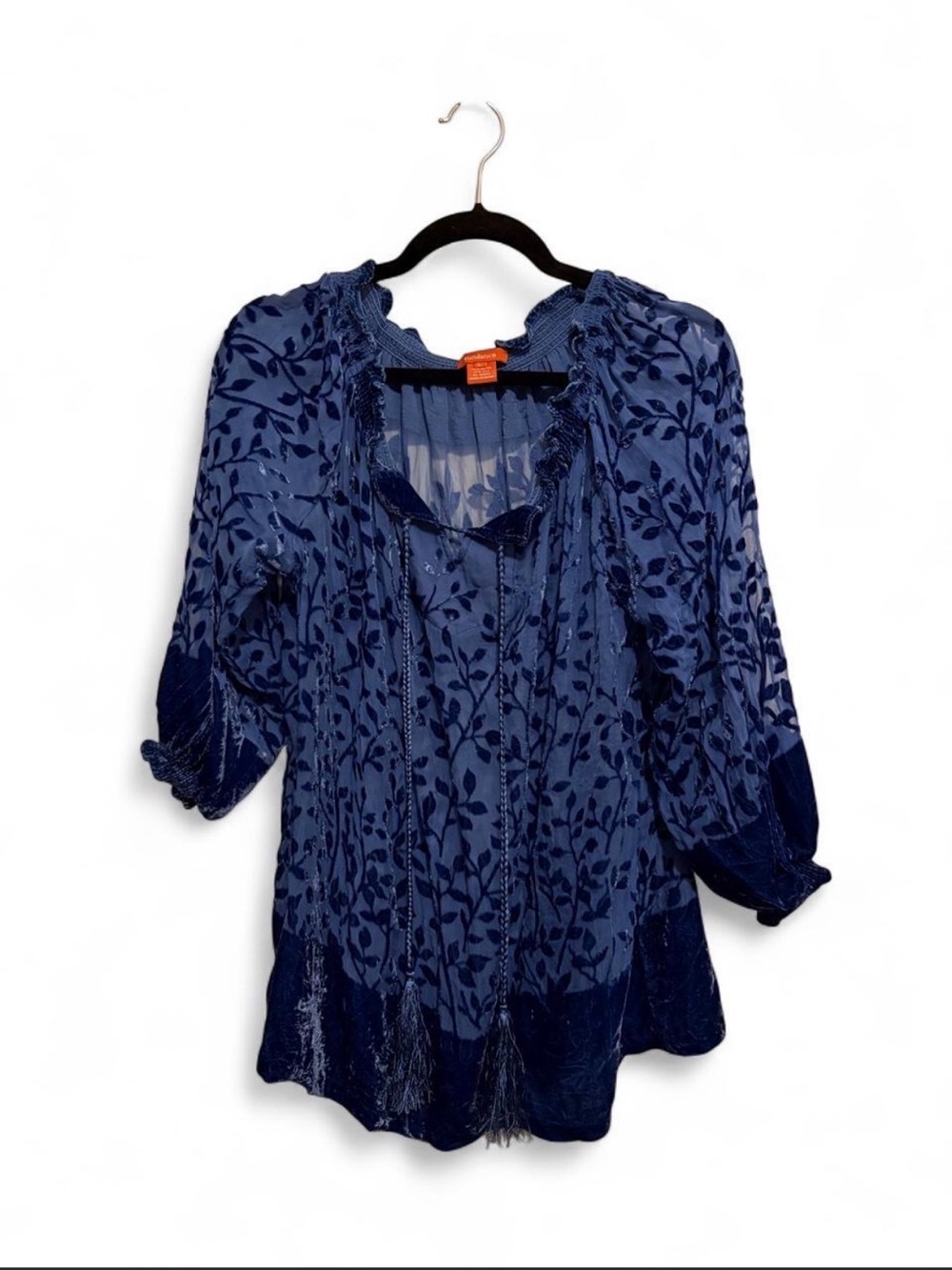 Sundance Women’s L Navy Velvet Burnout Floral Peasant Tunic
